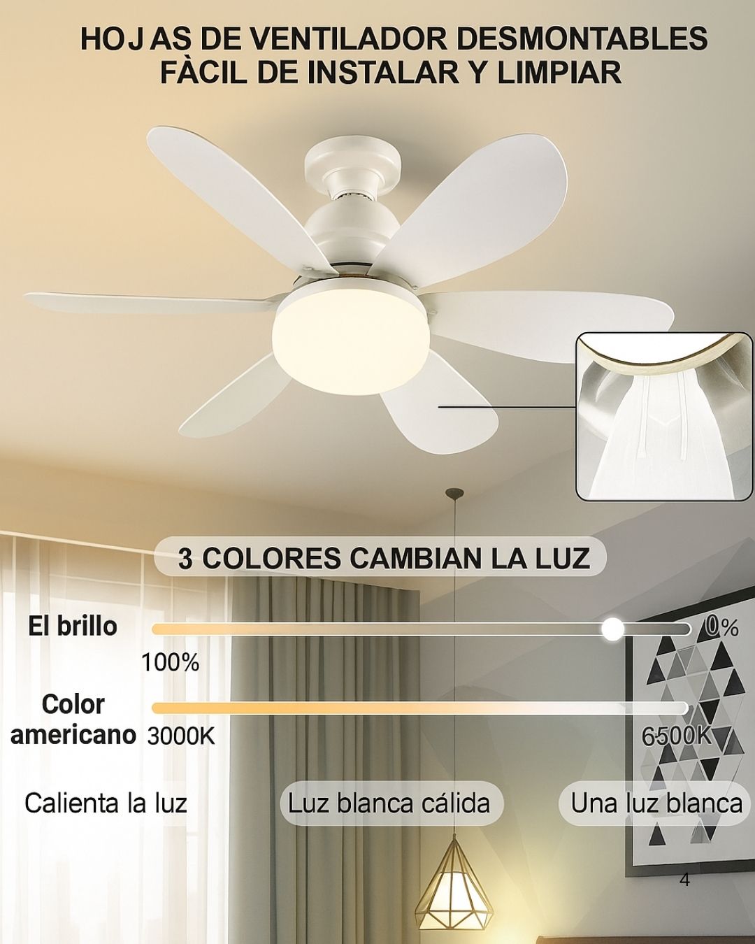 Ventilador de Techo 2 en 1 con Luz LED y Control Remoto