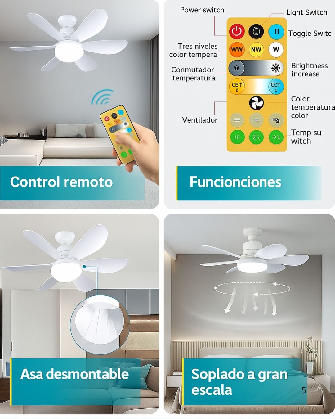 Ventilador de Techo 2 en 1 con Luz LED y Control Remoto